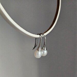 White Pearl Earrings with Trumpet Style Hook